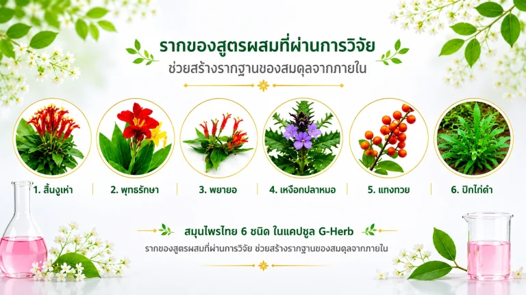 สมุนไพรไทย 6 ชนิดในแคปซูล G- Herb: รากของสูตรผสมที่ผ่านการวิจัย