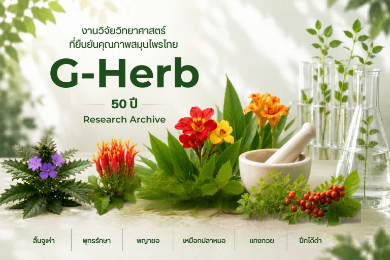 งานวิจัยวิทยาศาสตร์ที่ยืนยันคุณภาพสมุนไพรไทย G-Herb (50 ปี Research Archive)